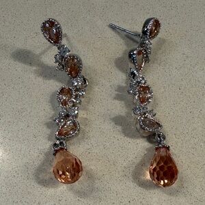 Elegant Silver and Champagne Pink Drop Earrings